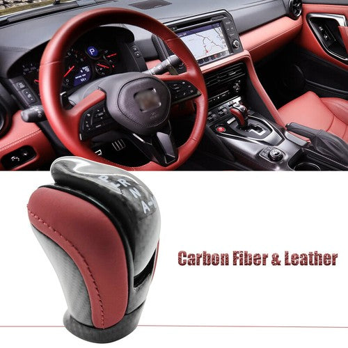 2009-2021 Nissan GT-R R35 Red Leather Carbon-Look Shift Knob