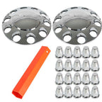 Semi Truck Rear & Front Chrome Wheel Axle Cover Hub Cap 33mm Lug Nuts Thread-On