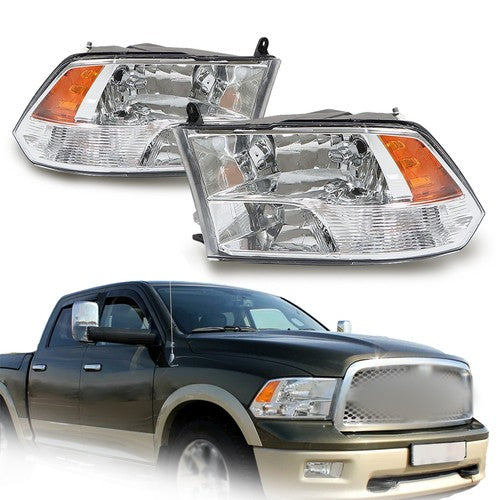 Headlight For Dodge Ram 1500 2500 3500 2009-2018 Crystal Chrome Housing L+R Pair