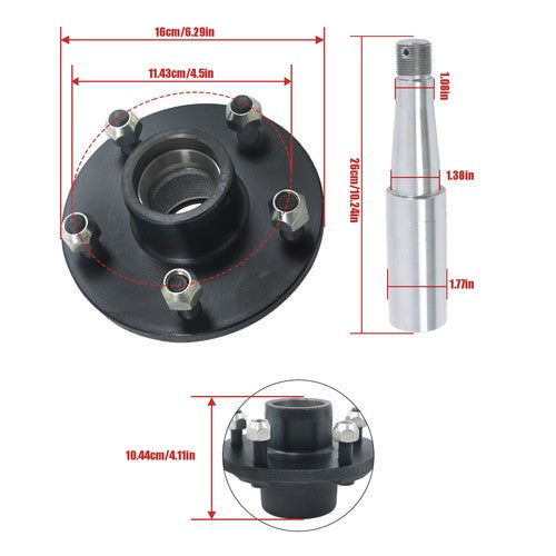 2 Pack 5-lug 5'' wheel hub kits & 8.25-inch round #84 Spindles -7 Pieces/set