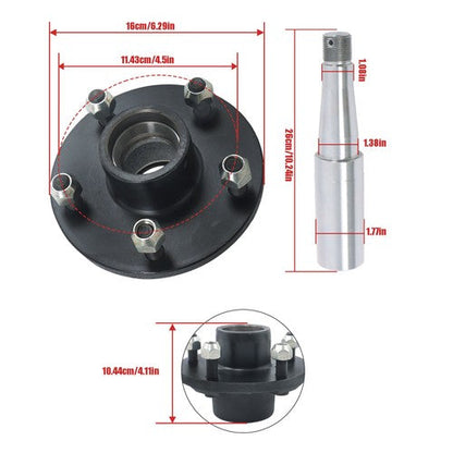 2 Pack 5-lug 5'' wheel hub kits & 8.25-inch round #84 Spindles -7 Pieces/set