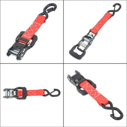 4 Pcs Steel Ratchet Strap with S Hooks 1.6in*8ft Fracture Strength 5208lbs Red