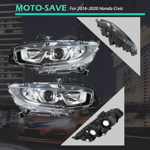 Headlight Fit For Honda Civic 2016-2020 Headlamps Driver + Passenger Side Pair