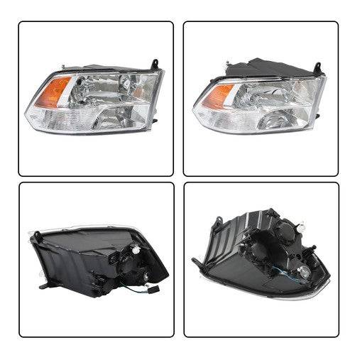 Headlight For Dodge Ram 1500 2500 3500 2009-2018 Crystal Chrome Housing L+R Pair