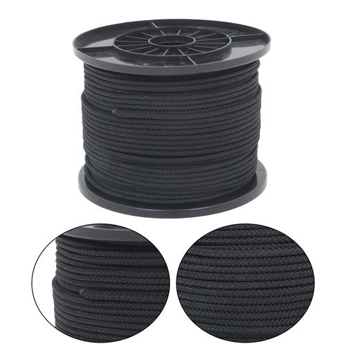 3/16 Inch x 500 Feet Hollow Braid Polypropylene Rope  – Black，750 Pounds