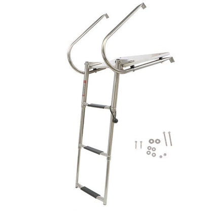 USA 3-step Stainless Steel Ship Ladder With Platform Marine With Telescoping