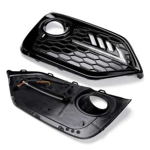 For 2016-2018 Honda Civic Si LED DRL Fog Lights Cover&Chrome Grille Grill