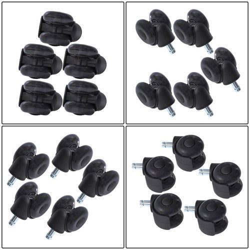5-piece set 2" Office Chair Rubber Caster Swivel Wheels Black, 360° steering
