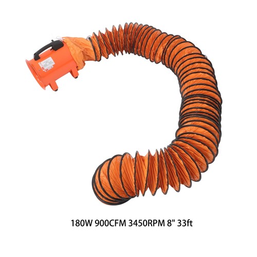 Steel Portable Blower 180W 900CFM 3450RPM 8 Inch 33ft Ducting Orange