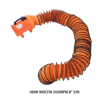 Steel Portable Blower 180W 900CFM 3450RPM 8 Inch 33ft Ducting Orange