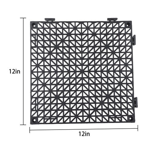 50 Pack Interlocking Deck Tiles PP Drainage Tiles Floor Tiles 12 x 12 inch Black
