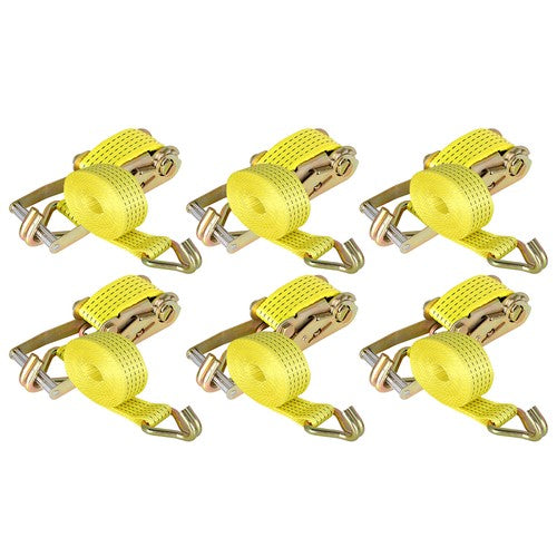 6-Pack 2" x 15' 5000 lbs Ratchet Straps With J Hook Heavy Duty Tie Downs