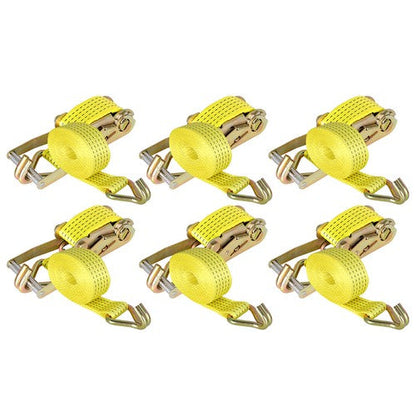 6-Pack 2" x 15' 5000 lbs Ratchet Straps With J Hook Heavy Duty Tie Downs