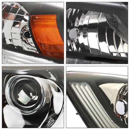 Headlights W/LED DRL Halogen& Bumper Grille For 13-15 Honda Accord Chrome Pair
