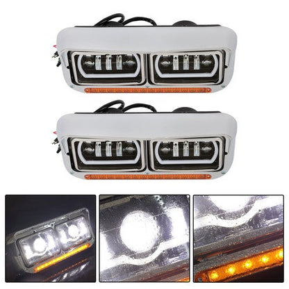 [Full LED] For 81-19 Peterbilt Western Star Dual Halo Ring Projector Headlights