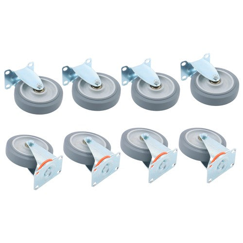 4Pcs Swivel Rubber Caster + 4 fixed wheels Total 8Pcs 5-Inch Grey Casters