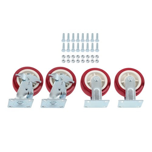 Set of 4 Heavy Duty Casters - 6 inch x 2 inch Red Polyurethane Tread