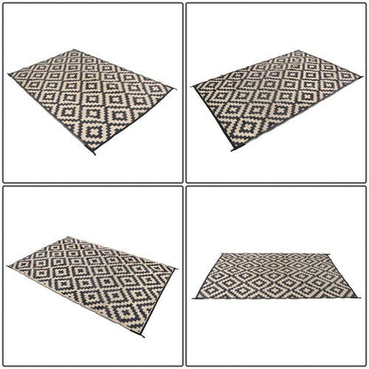 Waterproof Outdoor Rug Outdoor Plastic Straw Rug 6' x 9' Black & Beige Carpet