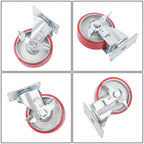 Four 4-inch red polyurethane galvanized casters with side brakes