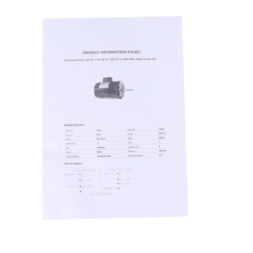 B668 Swimming Pool Water Pump Motor 0.75HP 115/230V 3450 RPM Cleaner Motor
