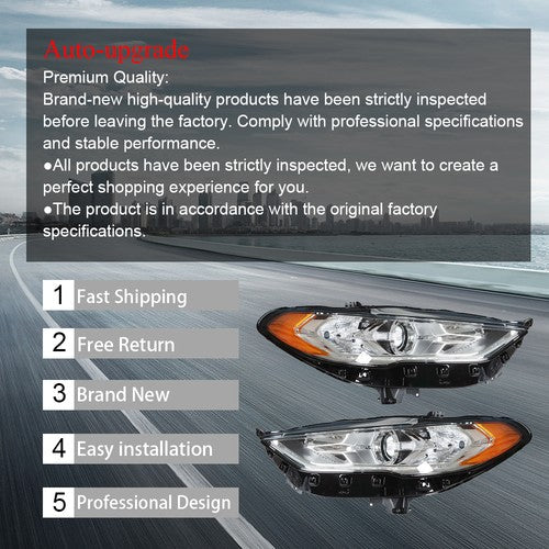 LED DRL Headlight Assembly Headlamps Left+Right Side For Ford Fusion 2017-2019