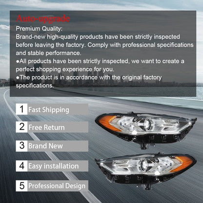 LED DRL Headlight Assembly Headlamps Left+Right Side For Ford Fusion 2017-2019