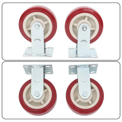 Four 6" red industrial casters 2 with brakes 2 without brakes