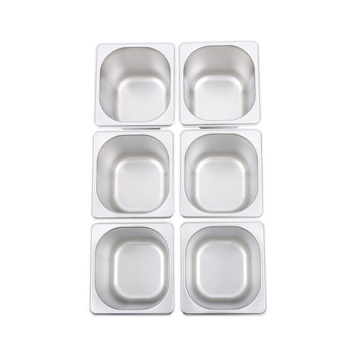 6 Pack 6 Inch Deep Thickened 1/6 Size Stainless Steel Steam Table Pans