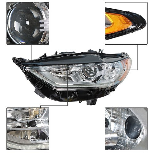 Driver Left Side Headlight Assembly W/LED DRL Chrome For Ford Fusion 2017-2019
