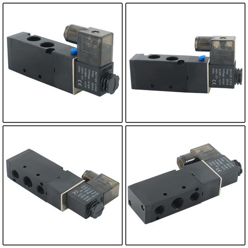3/8'' 5 Port, 2 Position Pneumatic Solenoid Valve, 110V AC Coil, Air Return