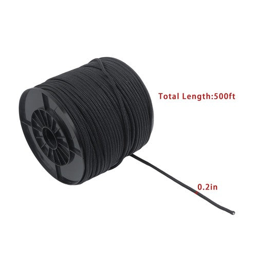 Black Nylon Solid Braid Rope High UV & Abrasion Resistance 1/4 Inch × 500ft