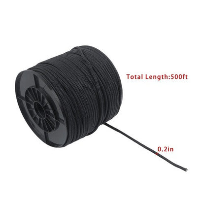 Black Nylon Solid Braid Rope High UV & Abrasion Resistance 1/4 Inch × 500ft