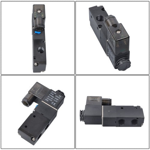 DC 12V 3-Way 2 Position 1/4"PT Pneumatic Air Control NC Solenoid Valve w/ Light