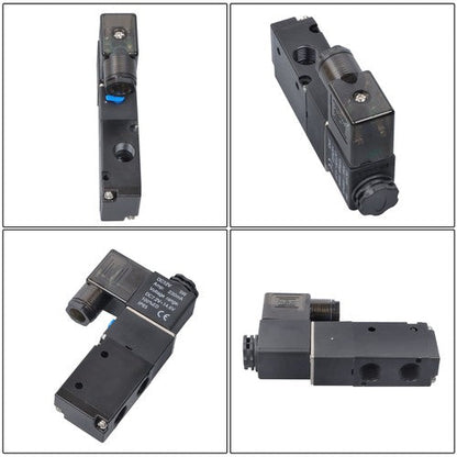 DC 12V 3-Way 2 Position 1/4"PT Pneumatic Air Control NC Solenoid Valve w/ Light