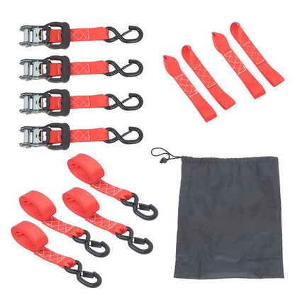 4 Pcs Steel Ratchet Strap with S Hooks 1.6in*8ft Fracture Strength 5208lbs Red