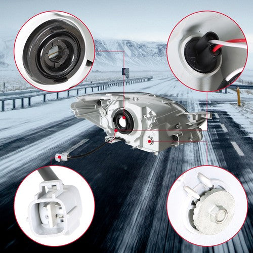 Left & Right Pair Headlights Headlamps Black Housing For Toyota Yaris 2007-2012