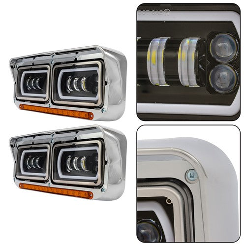 [Full LED] For 81-19 Peterbilt Western Star Dual Halo Ring Projector Headlights