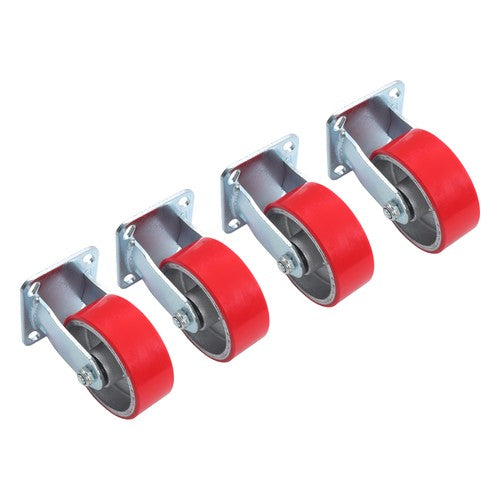 4 Pcs Polyurethane 3200Lbs 5"×2" Caster Wheels Red Straight Wheels Heavy Duty