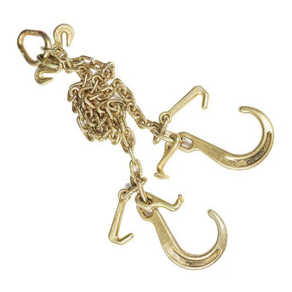 New 5/16''x3' G70 V-Chain Bridle w/8" Medium J Hooks,T- Hook&J-Hook w/Grab Hooks