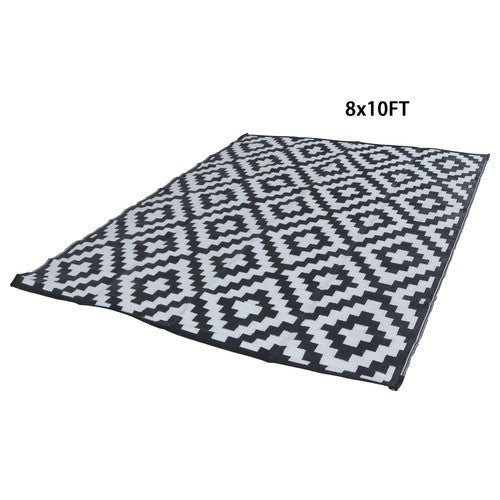 8x10ft Waterproof Outdoor Rug Outdoor Plastic Straw Rug For Camping Black&White