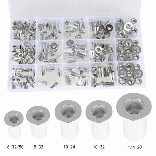 150 Pack Aluminum Rivet Nut Kit Rivnut Nutsert Standard Inch SAE Imperial