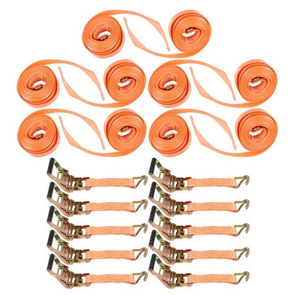 10pc 1.5"x15' Ft Ratchet Tie Down Cargo Straps J Hooks Heavy Duty Tie Downs NEW