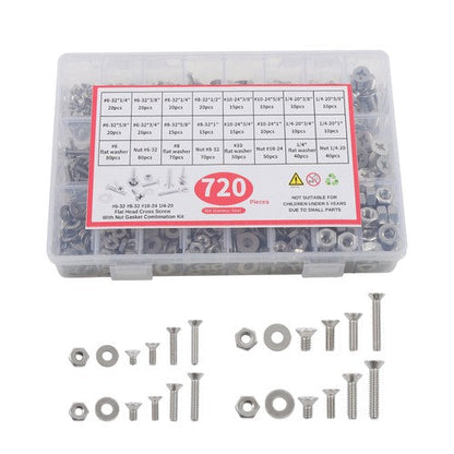 720pcs Nuts And Bolts Assortment Kit Machine Screws #6-32 #8-32 #10-24 #1/4-20