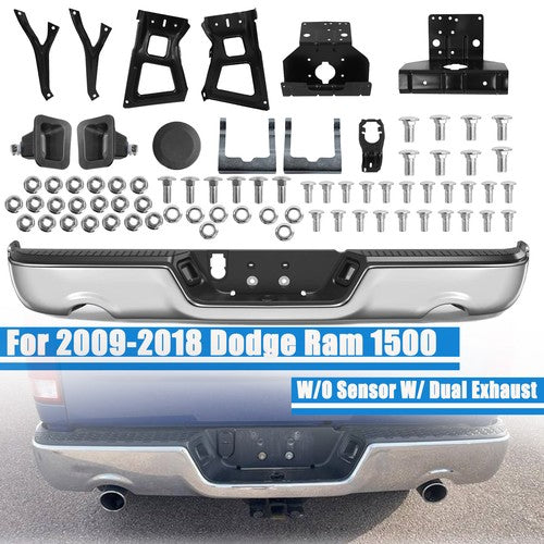 Chrome Rear Step Bumper for 2009-2018 for Dodge Ram 1500 w/ Dual Exhaust