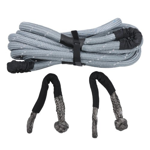 1"×30ft Gray Kinetic Recovery Rope With 2 Soft Shackles Kit 34000lbs Heavy Duty