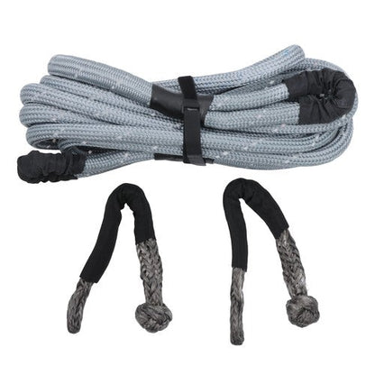 1"×30ft Gray Kinetic Recovery Rope With 2 Soft Shackles Kit 34000lbs Heavy Duty