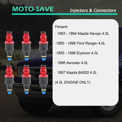 0280150931 For 1993-1996 Ford Ranger 4.0L V6 Set of 6 Upgrade Fuel Injectors