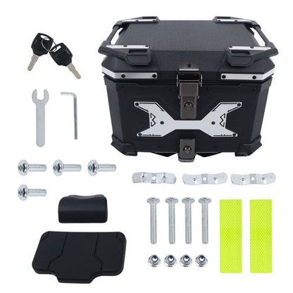 45L  Aluminum Black Hard Motorcycle Trunk With Silver Hanging Plate Rear Trunk