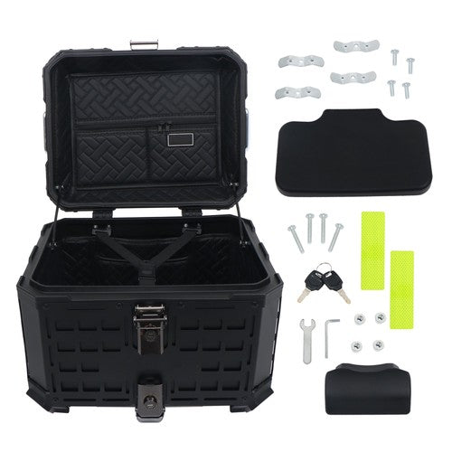 With Black Armor Clock Model Aluminum Motorcycle Top Case Hard 45L Black Trunk