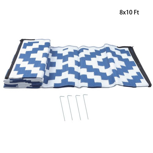 Waterproof Plastic Foldable Rug 8x10FT Outdoor Carpet Navy Blue White